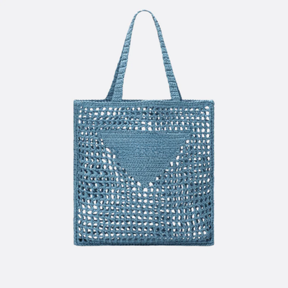 Bag Prd Shopper in Raffia w/ Wvn Lg – Blue
