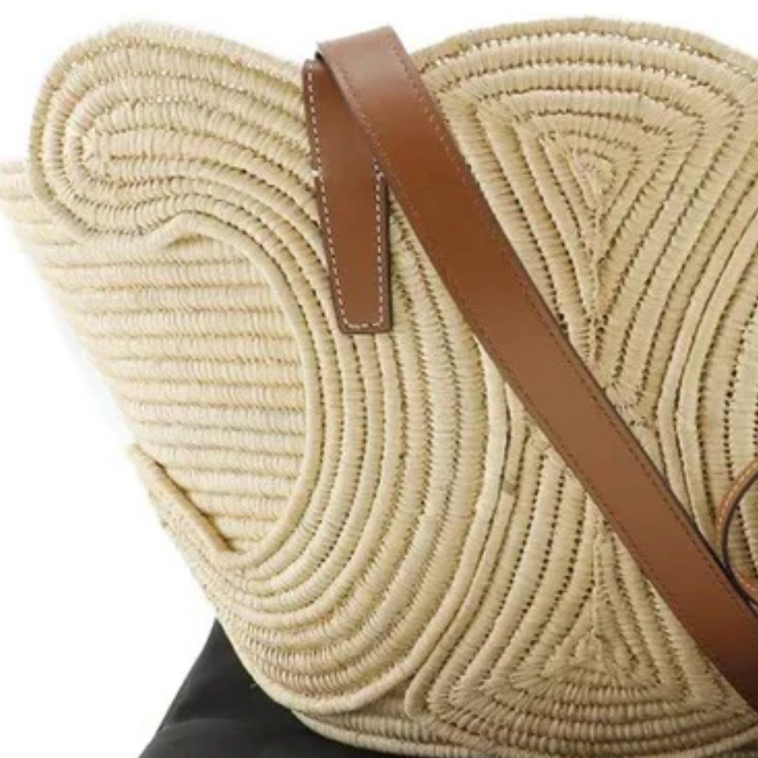 Bag Cln Classic Small Basket w/ Wvn Trm in Raffia & Calfskin